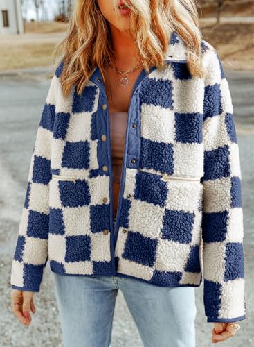 Jackets For Women Causal Sherpa Fall Jacket Loose Button Down Plaid Winter Coats