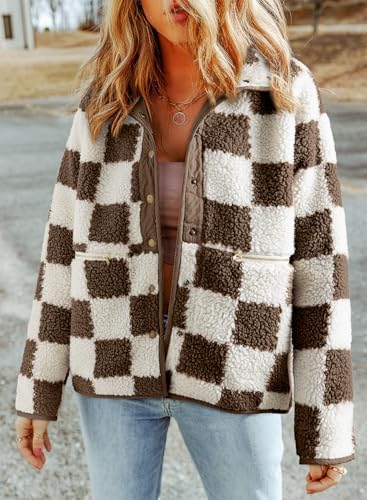Jackets For Women Causal Sherpa Fall Jacket Loose Button Down Plaid Winter Coats