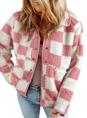 Jackets For Women Causal Sherpa Fall Jacket Loose Button Down Plaid Winter Coats