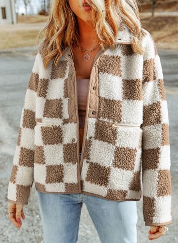 Jackets For Women Causal Sherpa Fall Jacket Loose Button Down Plaid Winter Coats