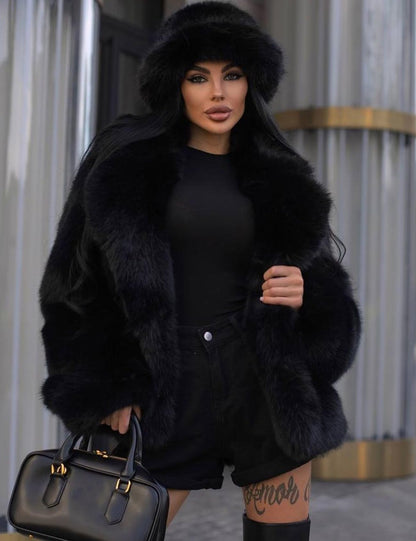 Flygo Women's Faux Fur Coat Fluffy Faux Fur Jacket Long Sleeve Lapel Furry Winter Jackets Shaggy Parka Short Coat