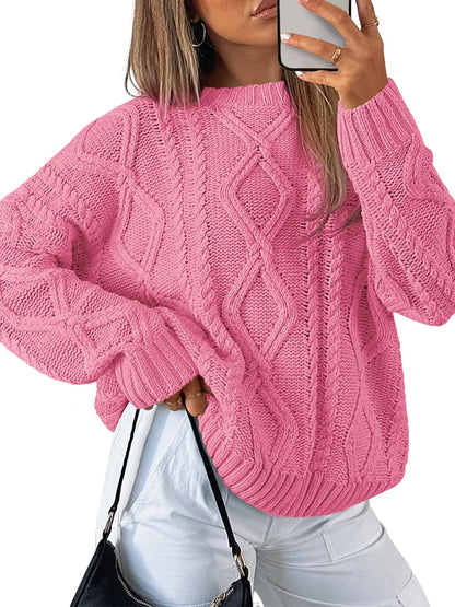 Trendy Queen Women's Oversized Cable Knit Crewneck Sweaters