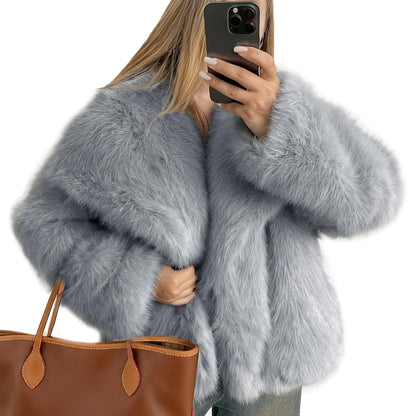 Flygo Women's Faux Fur Coat Fluffy Faux Fur Jacket Long Sleeve Lapel Furry Winter Jackets Shaggy Parka Short Coat