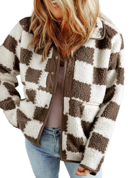 Jackets For Women Causal Sherpa Fall Jacket Loose Button Down Plaid Winter Coats