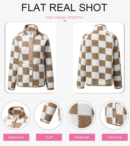 Jackets For Women Causal Sherpa Fall Jacket Loose Button Down Plaid Winter Coats