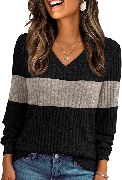 AUTOMET Womens V Neck Long Sleeve Shirt Fall Fashion Tops Tunic Dressy Casual Sweater Clothes Cute Trendy Work Outfits 2026