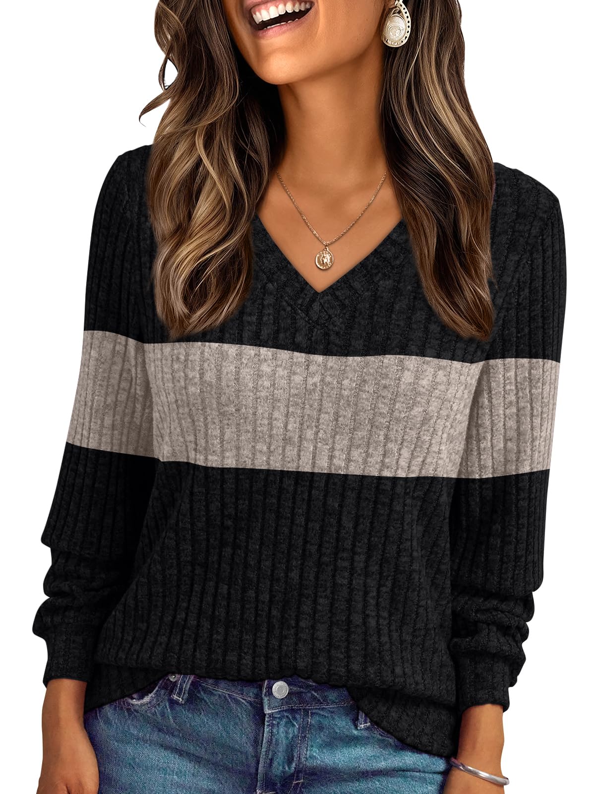 AUTOMET Womens V Neck Long Sleeve Shirt Fall Fashion Tops Tunic Dressy Casual Sweater Clothes Cute Trendy Work Outfits 2026