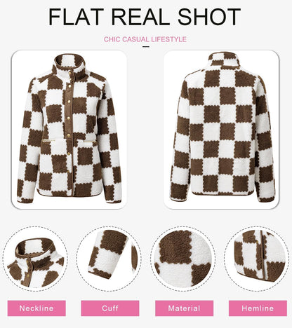 Jackets For Women Causal Sherpa Fall Jacket Loose Button Down Plaid Winter Coats