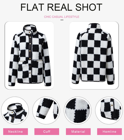 Jackets For Women Causal Sherpa Fall Jacket Loose Button Down Plaid Winter Coats