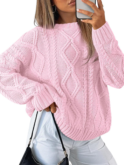 Trendy Queen Women's Oversized Cable Knit Crewneck Sweaters