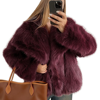 Flygo Women's Faux Fur Coat Fluffy Faux Fur Jacket Long Sleeve Lapel Furry Winter Jackets Shaggy Parka Short Coat