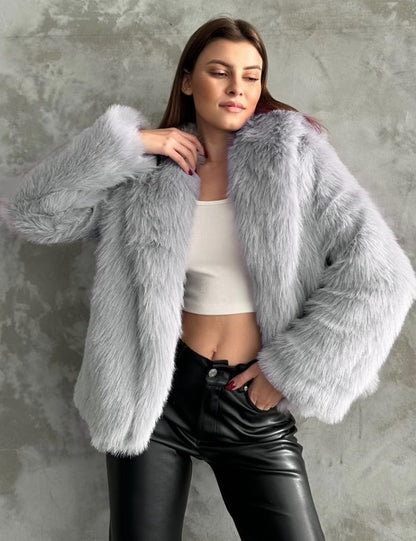 Flygo Women's Faux Fur Coat Fluffy Faux Fur Jacket Long Sleeve Lapel Furry Winter Jackets Shaggy Parka Short Coat