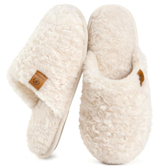 EverFoams Women's Fuzzy Slip-on Slippers Warm Cozy Soft Lightweight Memory Foam Indoor House Shoes