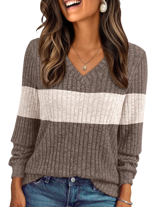 AUTOMET Womens V Neck Long Sleeve Shirt Fall Fashion Tops Tunic Dressy Casual Sweater Clothes Cute Trendy Work Outfits 2026