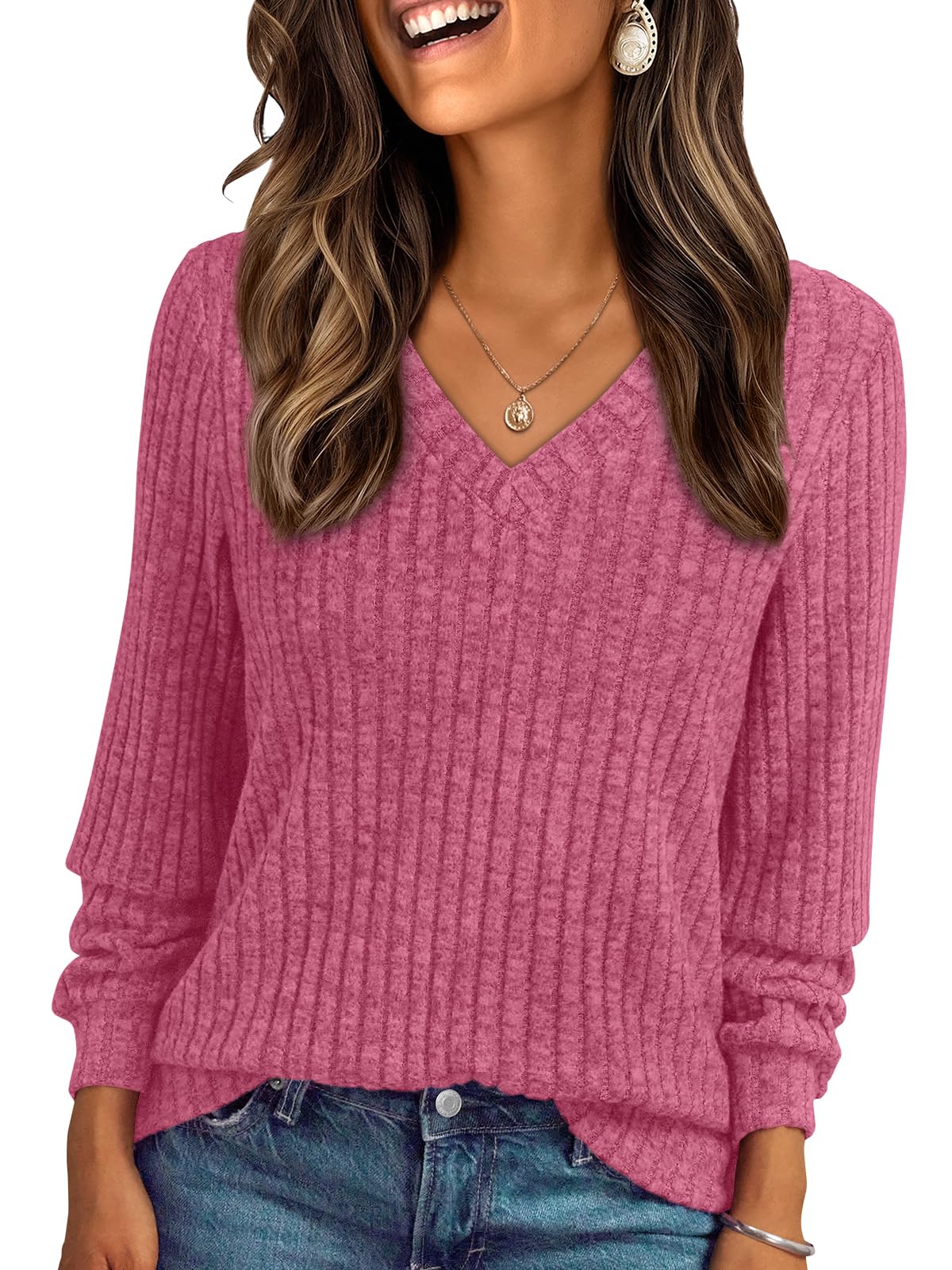 AUTOMET Womens V Neck Long Sleeve Shirt Fall Fashion Tops Tunic Dressy Casual Sweater Clothes Cute Trendy Work Outfits 2026