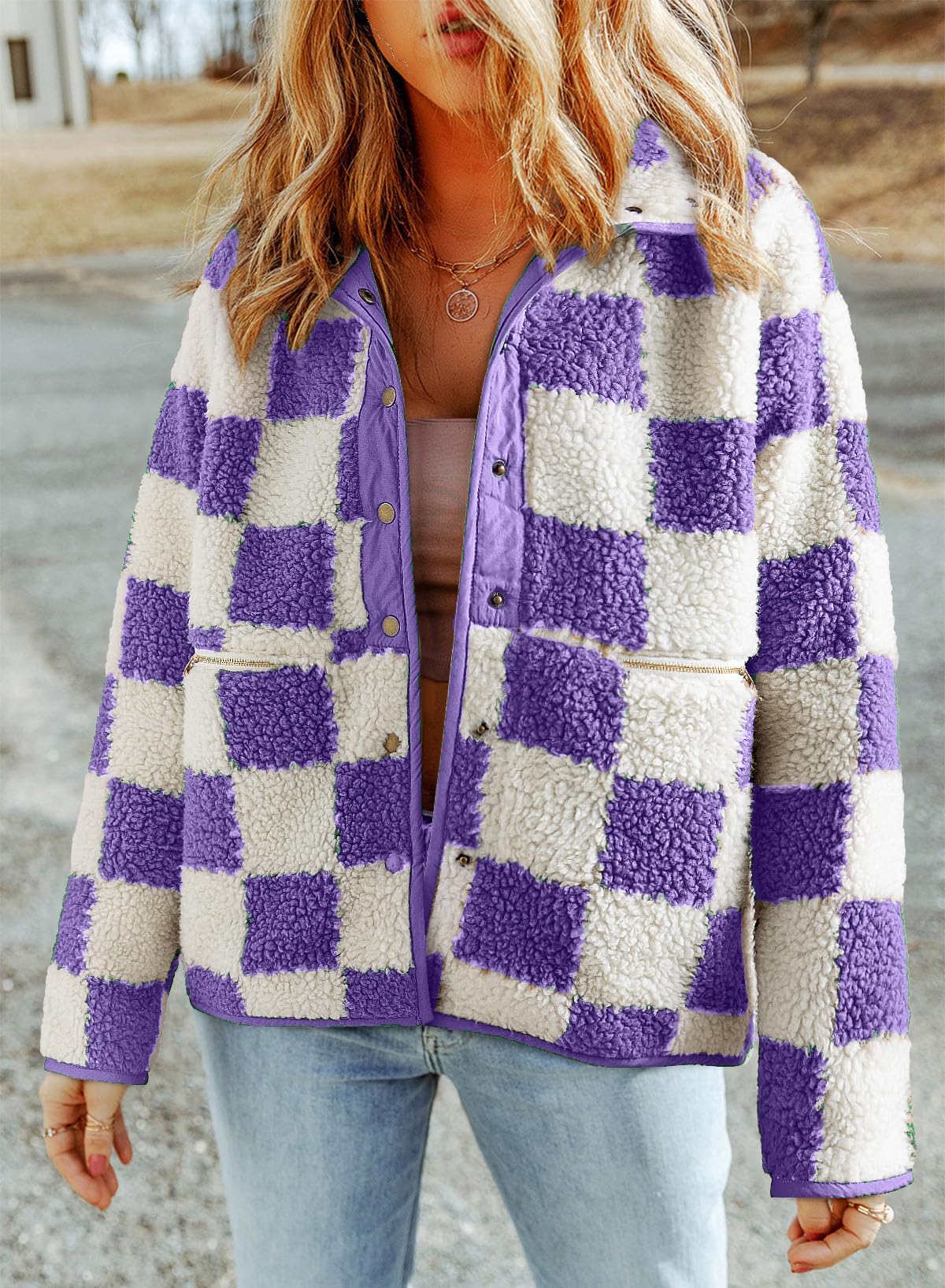 Jackets For Women Causal Sherpa Fall Jacket Loose Button Down Plaid Winter Coats