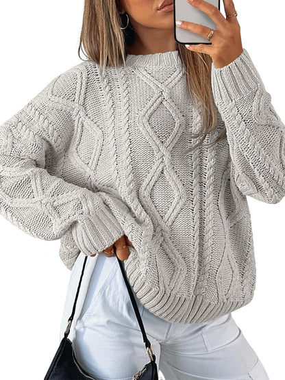 Trendy Queen Women's Oversized Cable Knit Crewneck Sweaters