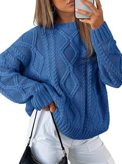 Trendy Queen Women's Oversized Cable Knit Crewneck Sweaters