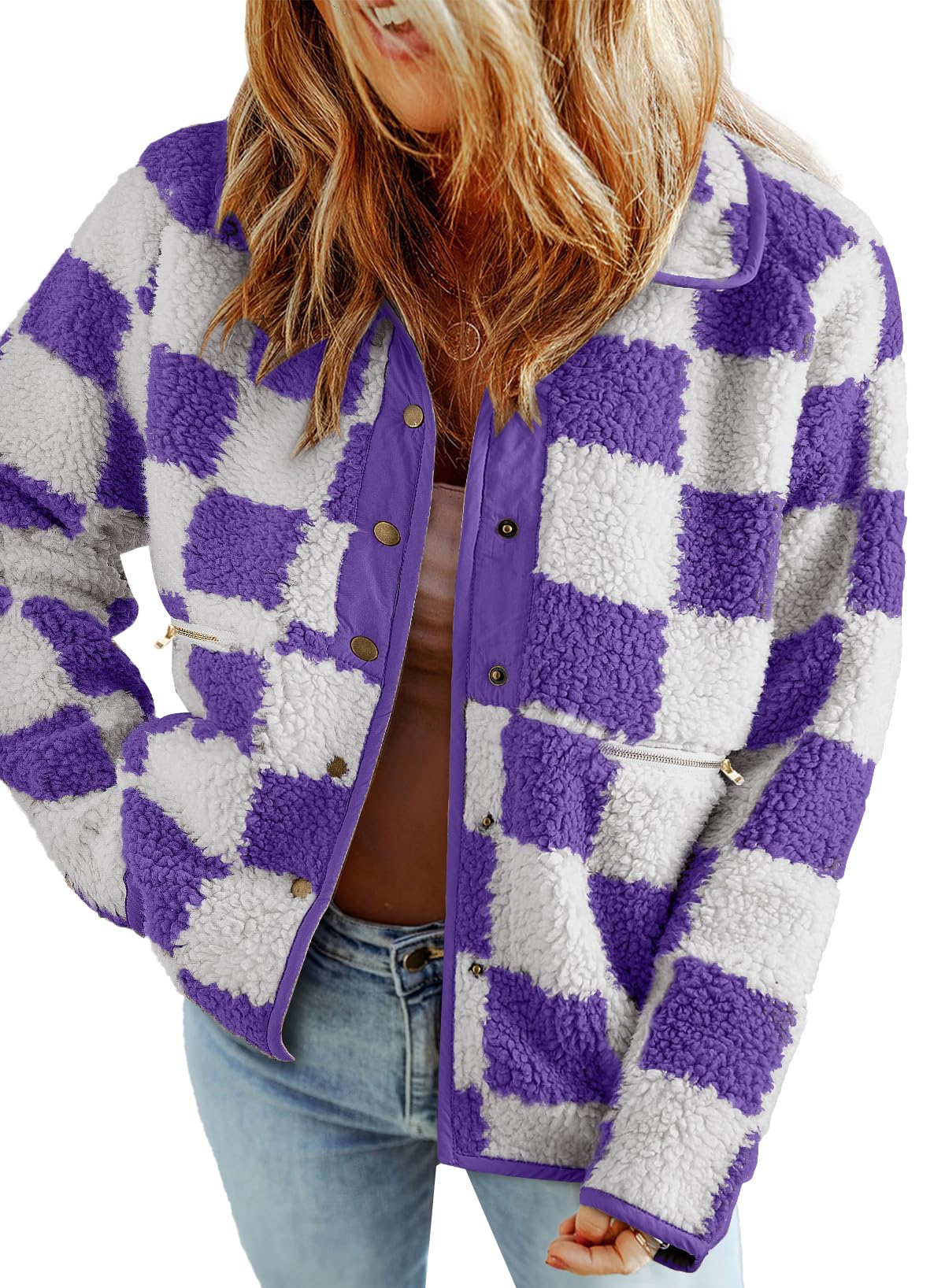 Jackets For Women Causal Sherpa Fall Jacket Loose Button Down Plaid Winter Coats