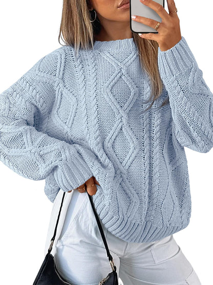 Trendy Queen Women's Oversized Cable Knit Crewneck Sweaters